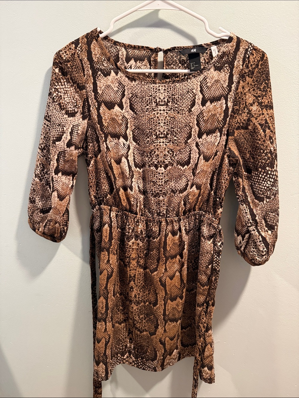 H&M Brown & Beige Snake-Print 3/4 Sleeve Tunic Size 4